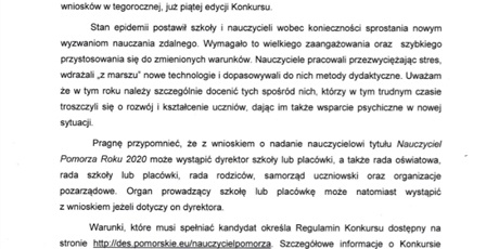 Konkurs Nauczyciel Pomorza Roku 2020-zaproszenie