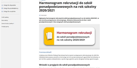 REKRUTACJA do publicznych szkół ponadpodstawowych  dla młodzieży na rok szkolny 2020/2021