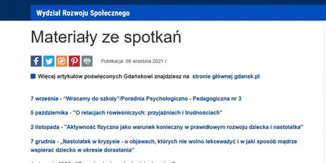 Wykłady skierowane do rodziców/ opiekunów. 