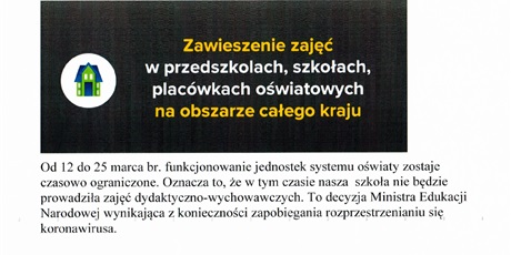 Zajecia w szkole  - odwołane